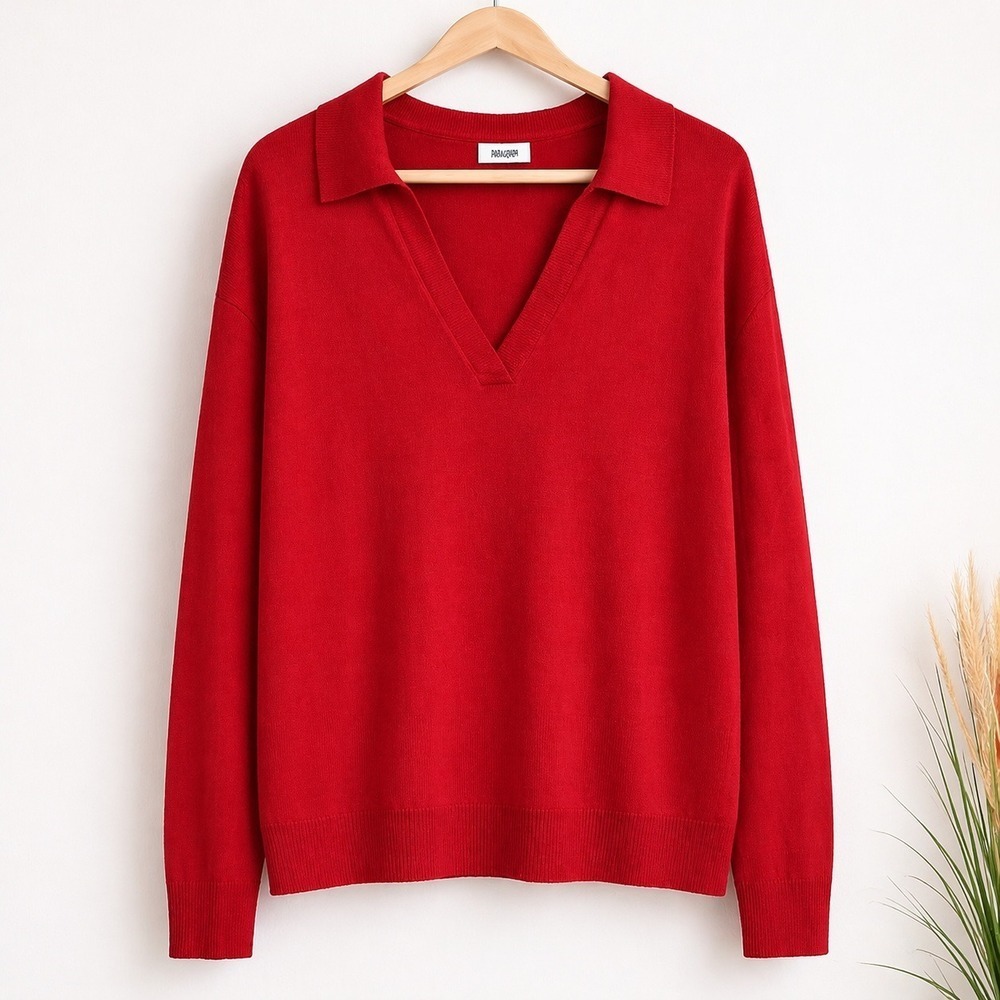 525 America NEW Cherry Red Maddi Johnny Collar V-neck Sweater SZ XL Nautical - Picture 2 of 13